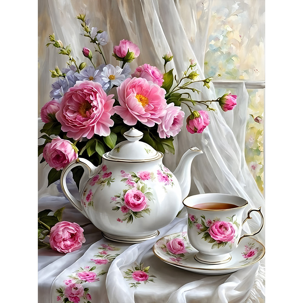 Diamond Painting - Full Round - Afternoon Tea With Flowers (30*40CM)