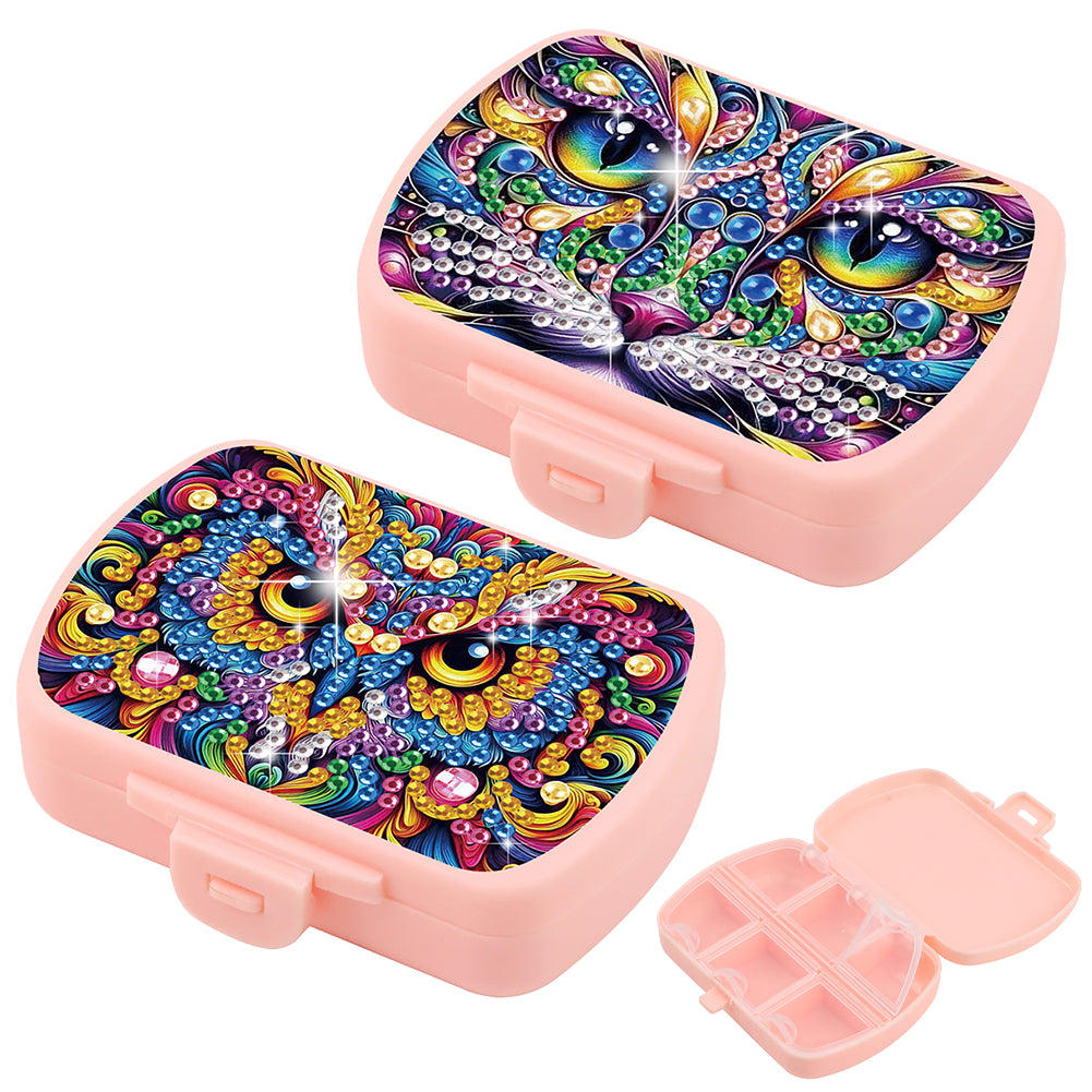2Pcs 5D DIY Animal Theme Diamond Painting Medicine Box Kit Rhinestone Case (Owl)