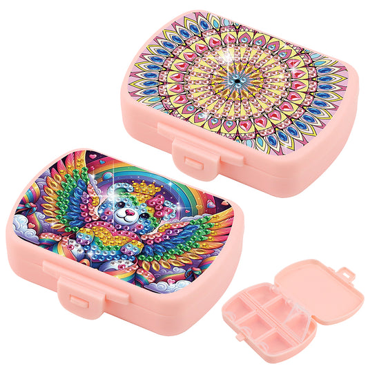 2Pcs 5D DIY Animal Theme Diamond Painting Medicine Box Rhinestone Case (Mandala)