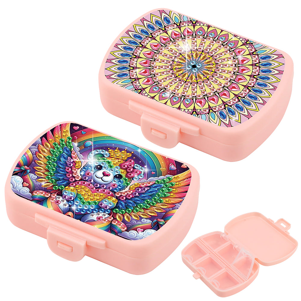 2Pcs 5D DIY Animal Theme Diamond Painting Medicine Box Rhinestone Case (Mandala)