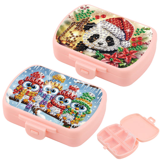 2Pcs 5D DIY Animal Theme Diamond Painting Medicine Box Rhinestone Case (Panda) Christmas