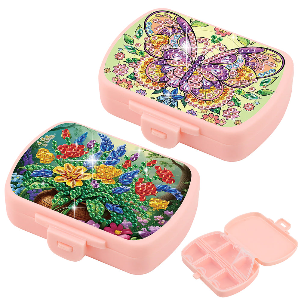 2Pcs 5D DIY Animal Theme Diamond Painting Medicine Box for Adults (Butterfly)