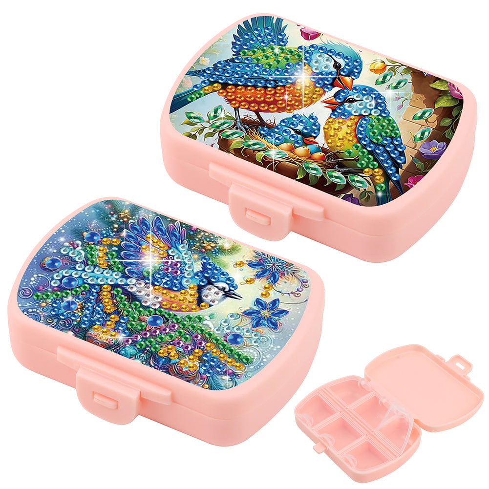 2Pcs 5D DIY Animal Theme Diamond Painting Medicine Box for Adults (Bluebird)