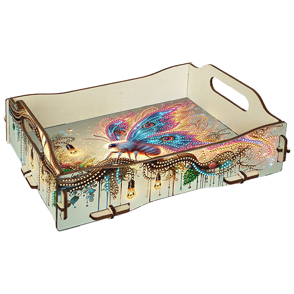 5D DIY Insect Diamond Painting Wooden Serving Tray with Handle for Coffee Table