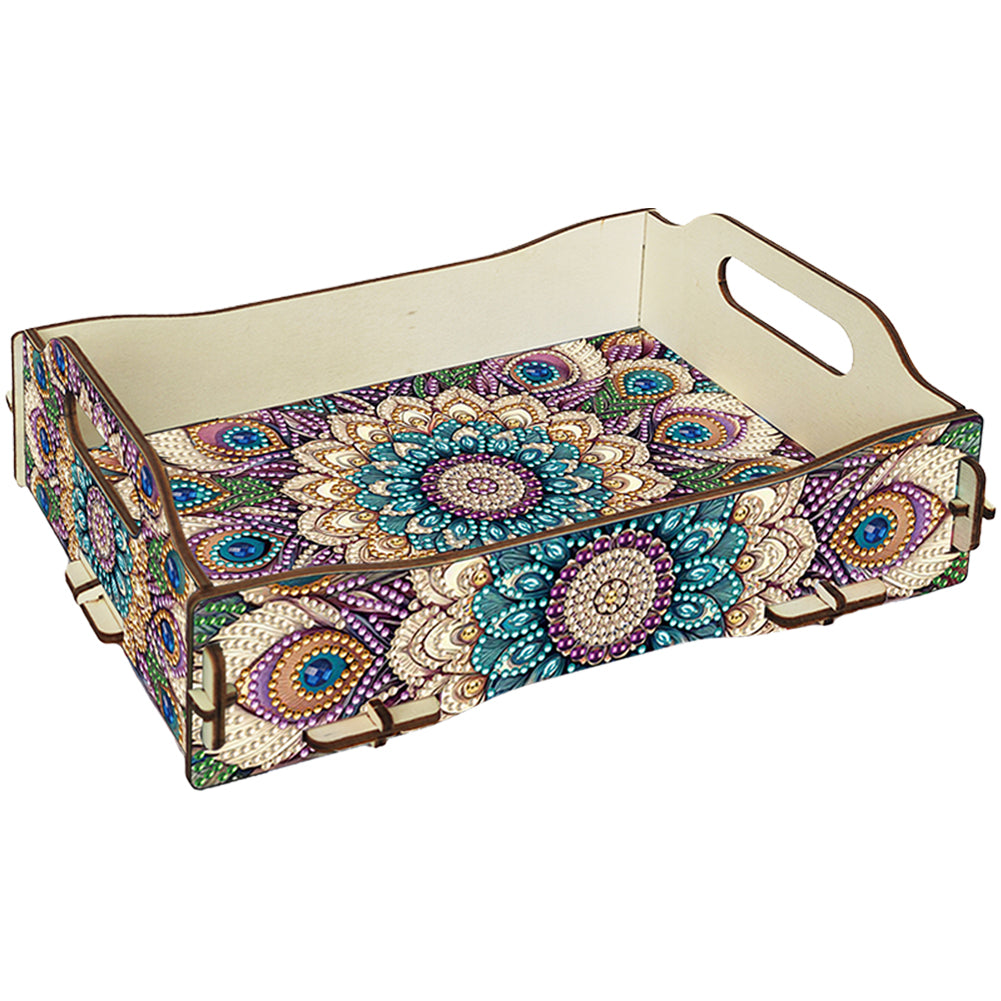 5D DIY Mandala Diamond Painting Wooden Serving Tray with Handle for Coffee Table