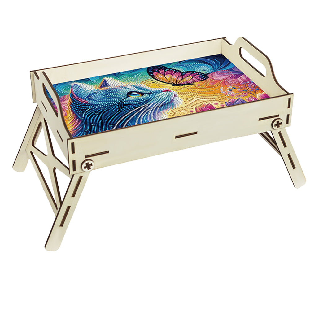 5D DIY Butterfly-Kitten Diamond Painting Serving Tray with Handle for Home Decor
