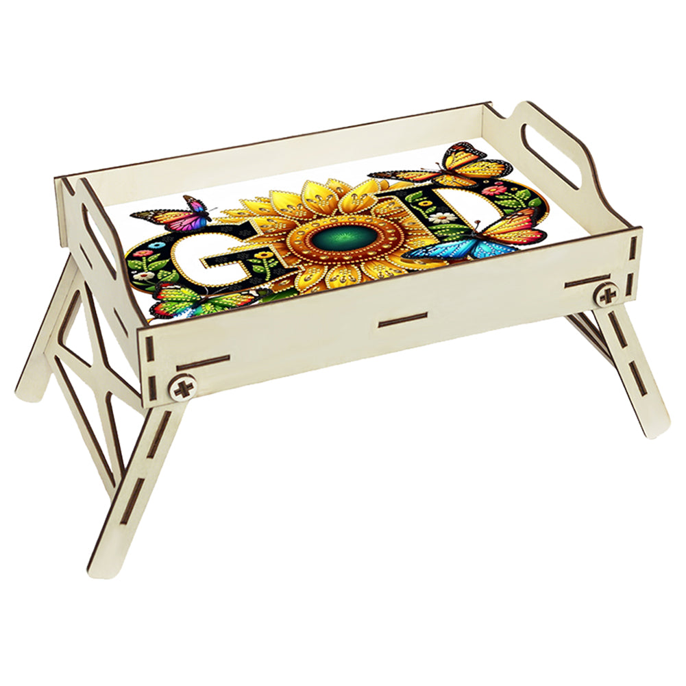 5D DIY God Diamond Painting Wooden Serving Tray with Handle for Coffee Table