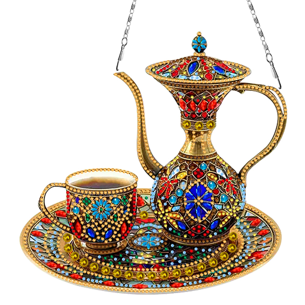 2D Flat Afternoon Tea DIY Diamond Art Pendant Window Hanging Art for Home Decor