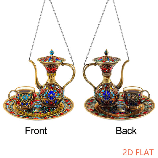 2D Flat Afternoon Tea DIY Diamond Art Pendant Window Hanging Art for Home Decor