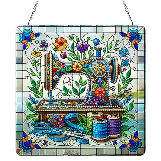 2D Flat Sewing Machine DIY Diamond Art Pendant Window Hanging Art for Home Decor