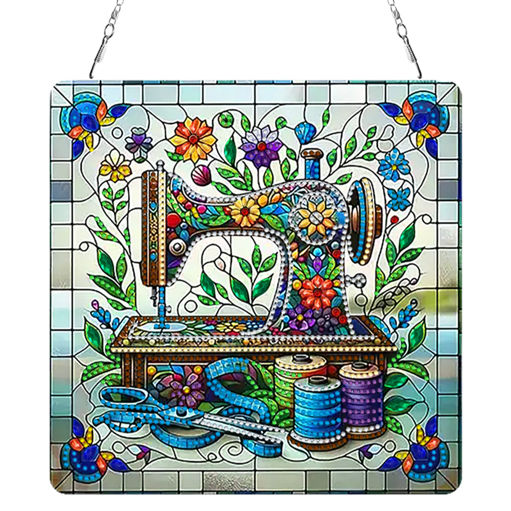 2D Flat Sewing Machine DIY Diamond Art Pendant Window Hanging Art for Home Decor