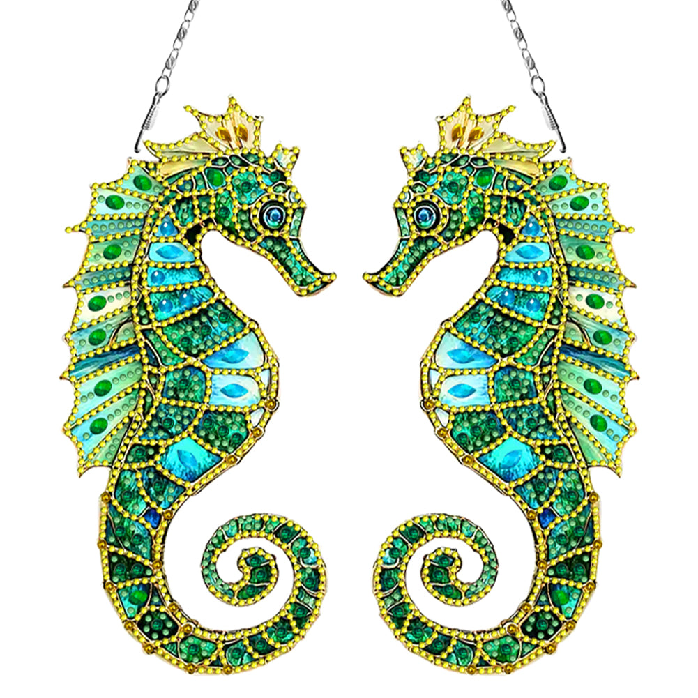 2D Flat Seahorse DIY Diamond Art Pendant Window Hanging Art for Home Wall Decor
