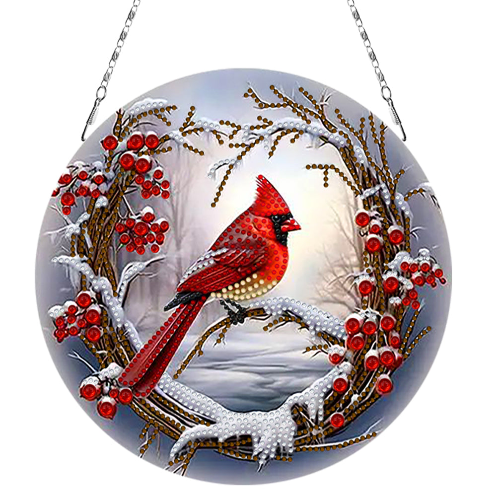 2D Flat Redbird DIY Diamond Art Pendant Window Hanging Art for Home Decoration