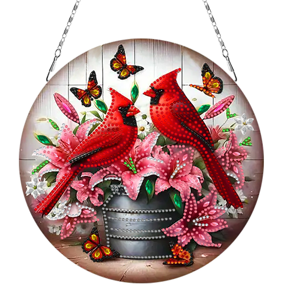 2D Flat Redbird DIY Diamond Art Pendant Window Hanging Art for Home Decoration