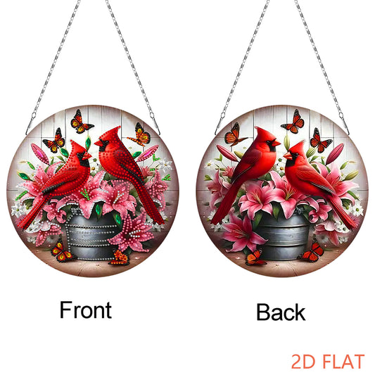 2D Flat Redbird DIY Diamond Art Pendant Window Hanging Art for Home Decoration