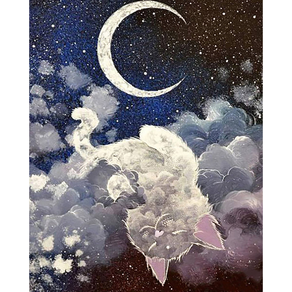 Diamond Painting - Full Round - Cat And Moon (40*50CM)