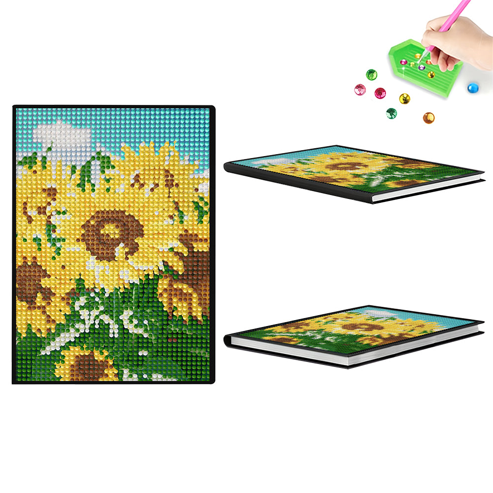 5D DIY Sunflower Diamond Art Painting Notebook Kit Crystal Notepad Sketchbook