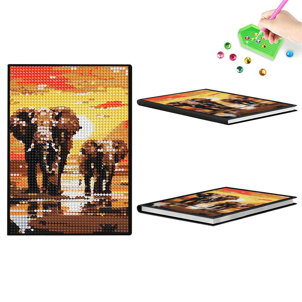 5D DIY Elephant Diamond Art Painting Notebook Kit Crystal Notepad Sketchbook