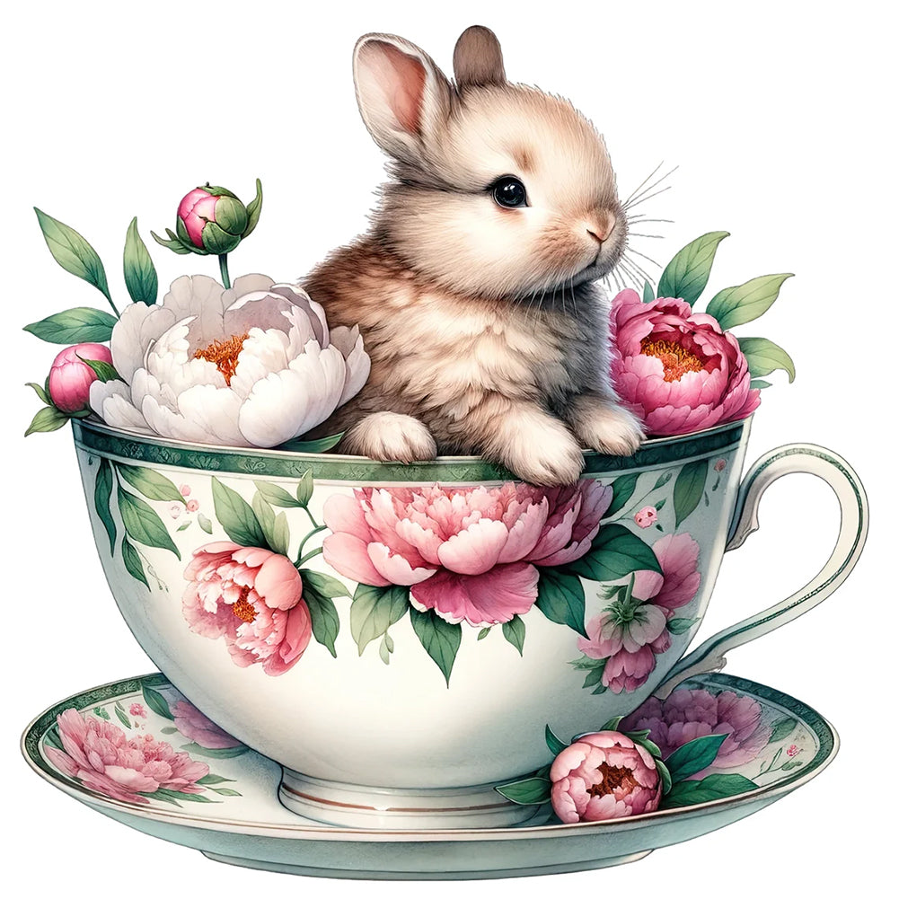 Diamond Painting - Full Round - Rabbit And Peony (40*40CM)