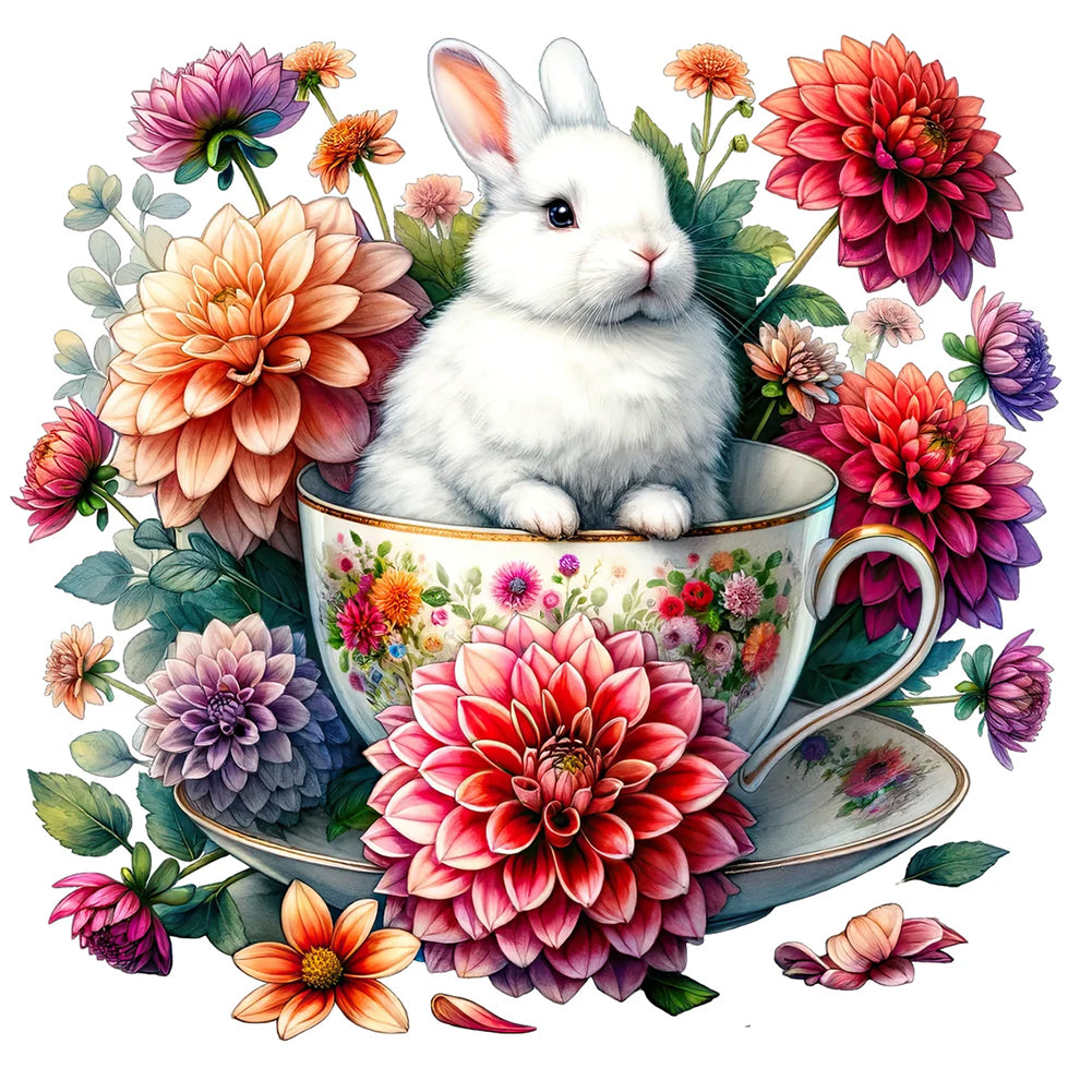 Diamond Painting - Full Round - Rabbit And Dahlia (40*40CM)