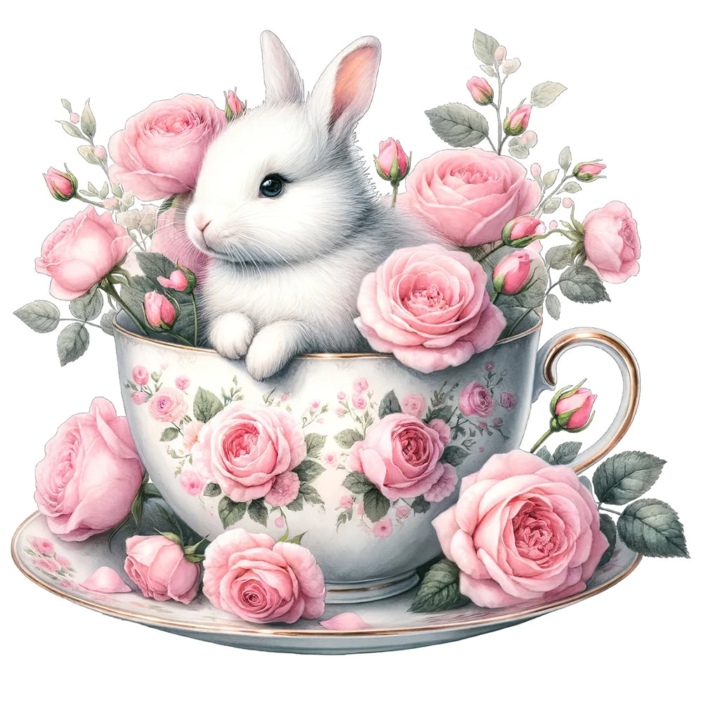 Diamond Painting - Full Round - Rabbit And Rose (40*40CM)