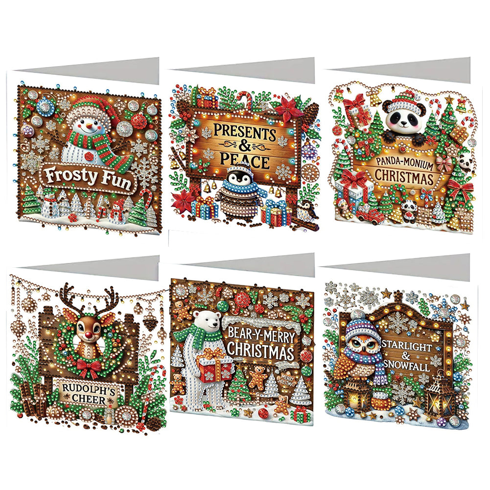 6PCS DIY Diamond Art Christmas Greeting Cards Xmas Design Diamond Art Cards