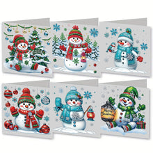 Load image into Gallery viewer, 6PCS DIY Diamond Art Snowman Greeting Cards Xmas Designs Diamond Art Postcards Christmas
