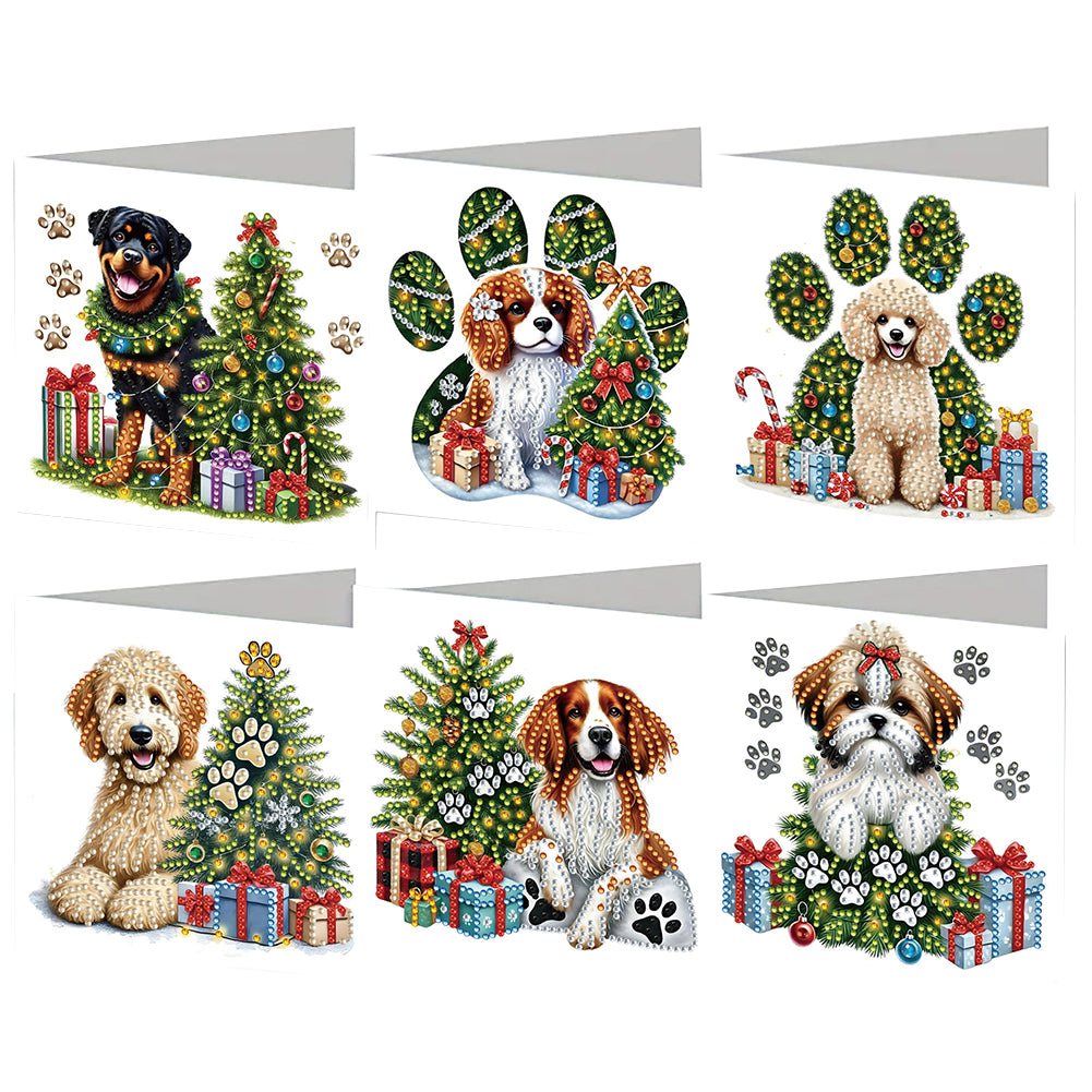 6PCS DIY Dog Diamond Art Greeting Cards Xmas Designs Diamond Art Handmade Cards Christmas