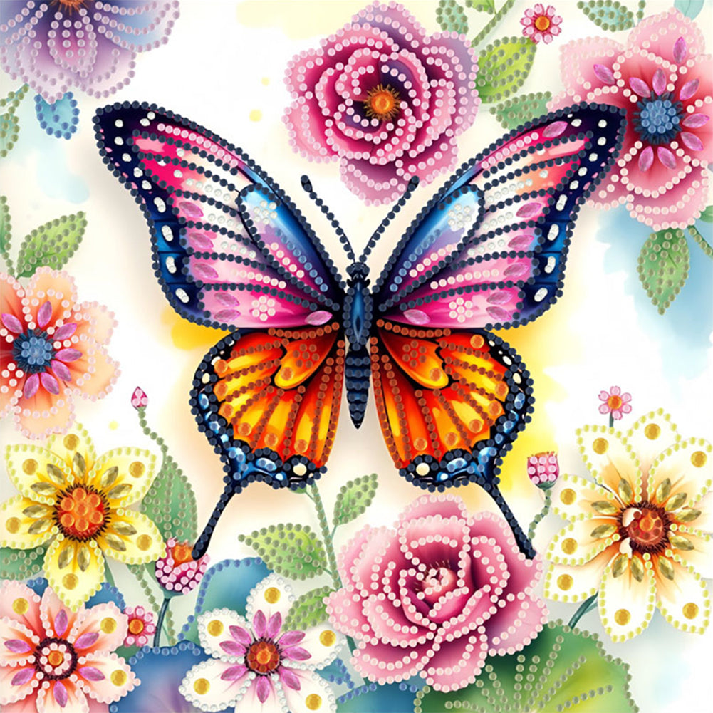Diamond Painting - Partial Special Shaped - Flower Butterfly (30*30CM)