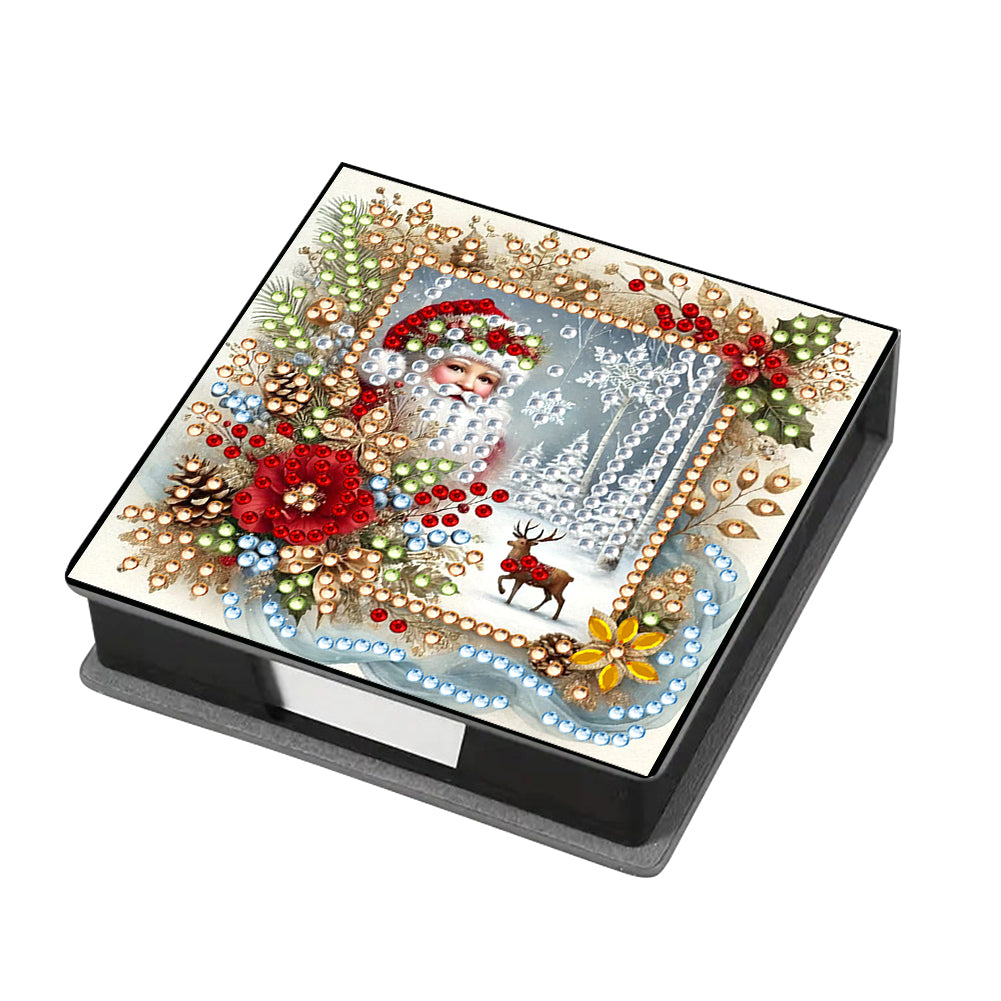 5D DIY Leather Santa Claus Diamond Painting Notecard Box Gem Art Note Holder Christmas