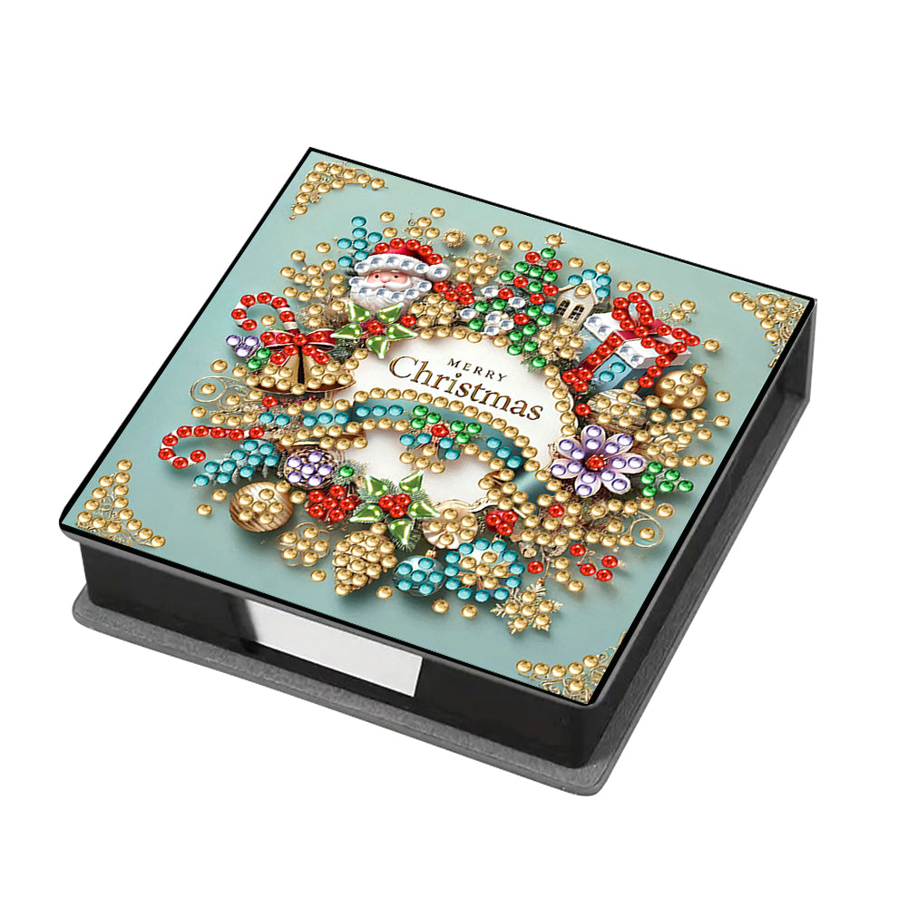 5D DIY Leather Wreath Diamond Painting Notecard Box Gem Art Sticky Note Holder Christmas