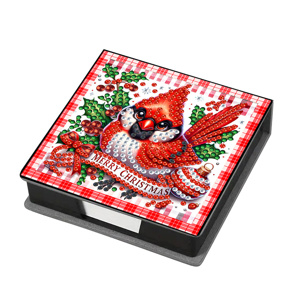 5D DIY Leather Cardinal Diamond Painting Notecard Box Gem Art Sticky Note Holder Christmas