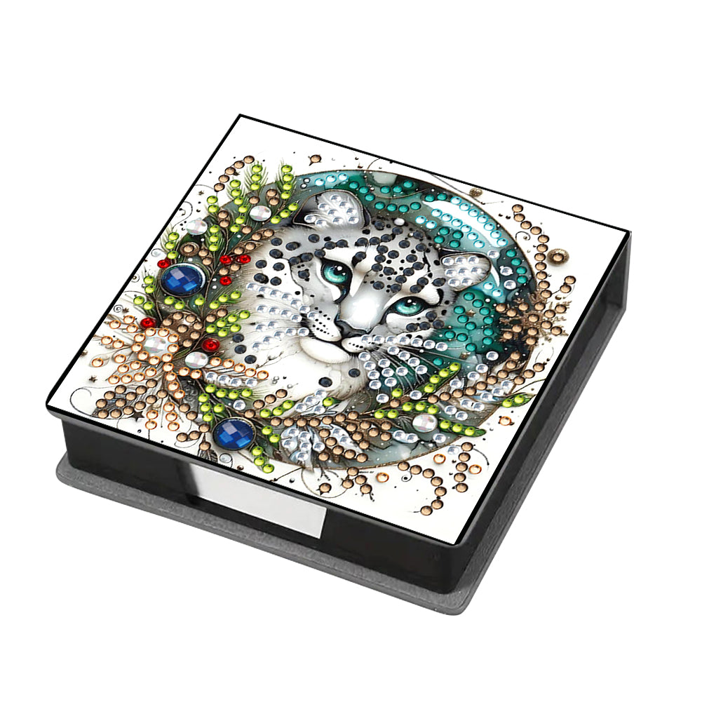 5D DIY Leather Leopard Diamond Painting Notecard Box Gem Art Sticky Note Holder Christmas