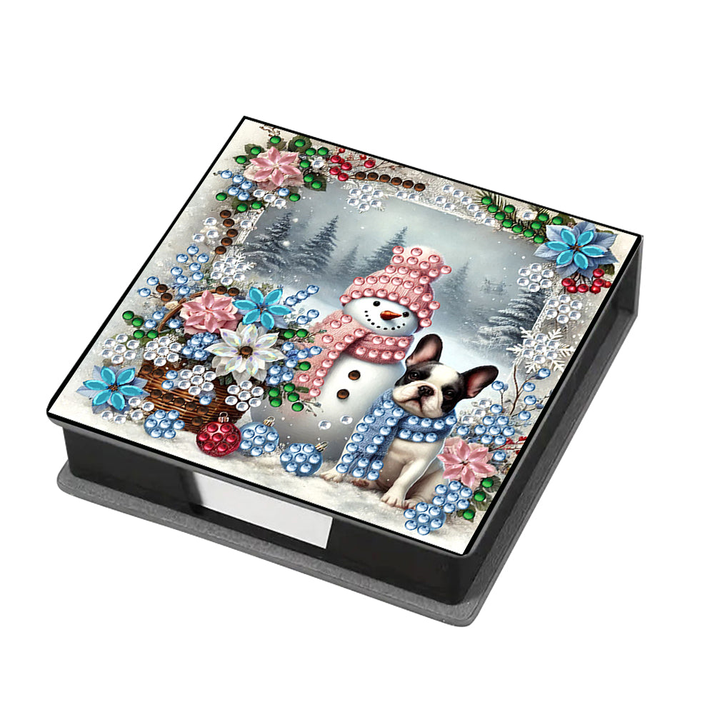 5D DIY Leather Snowman Dog Diamond Painting Notecard Box Gem Art Note Holder