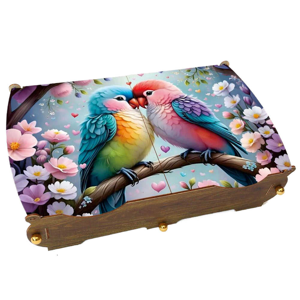 Love Birds DIY Diamond Art Wooden Storage Box for Jewelry & Crafts Organization