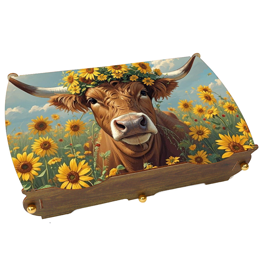 Sunflower Cow DIY Diamond Art Wooden Storage Box for Jewelry Organization