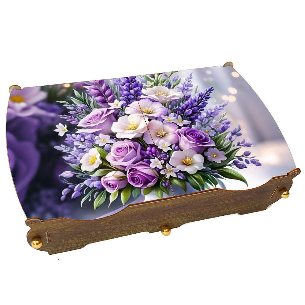 Purple Flowers DIY Diamond Art Wooden Storage Box for Jewelry Organization