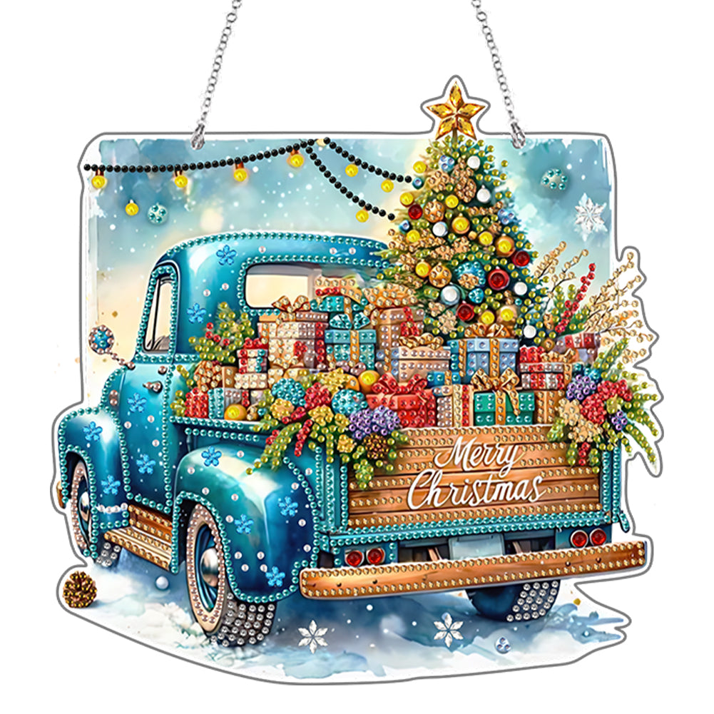 2D Flat Christmas Car DIY Acrylic Rhinestone Diamond Art Window Pendants Decor