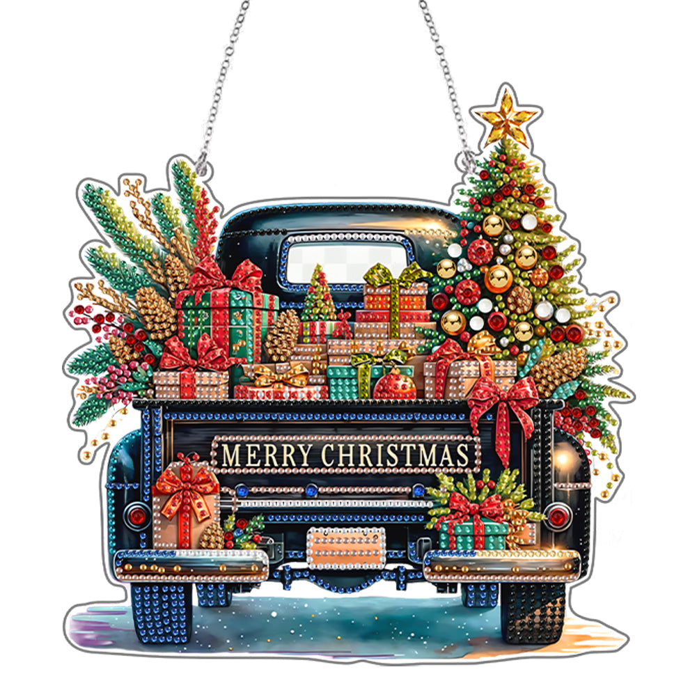 2D Flat Christmas Gift Car DIY Acrylic Rhinestone Diamond Art Window Pendants