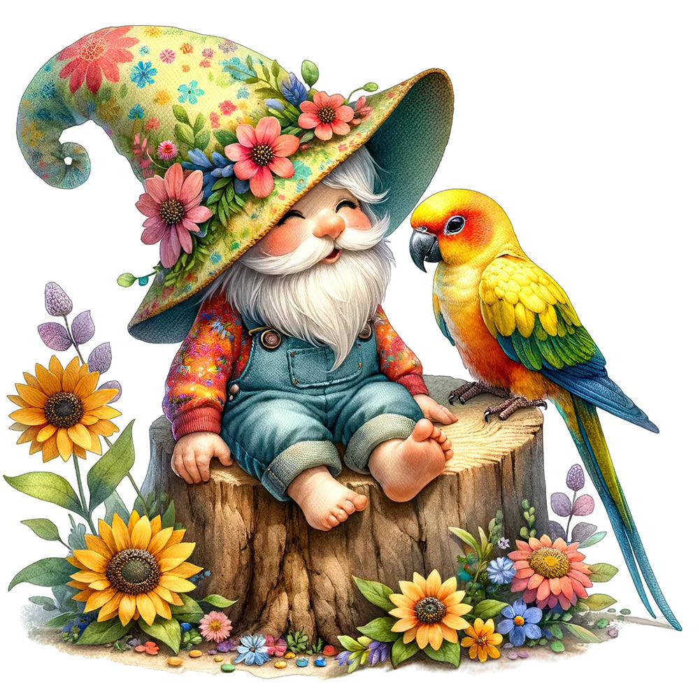 Diamond Painting - Full Round - Gnome And Bird (40*40CM)