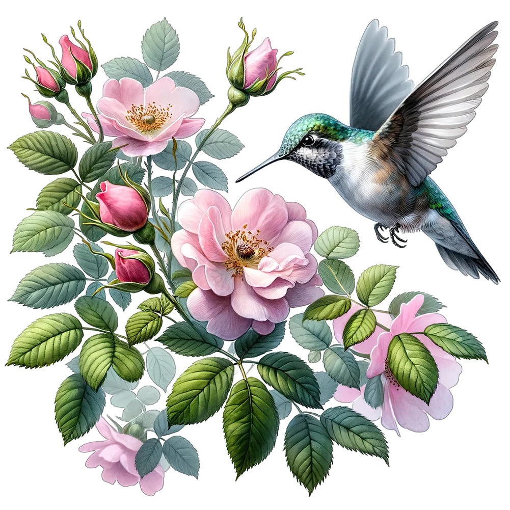 Diamond Painting - Full Round - Hummingbird And Rose (30*30CM)