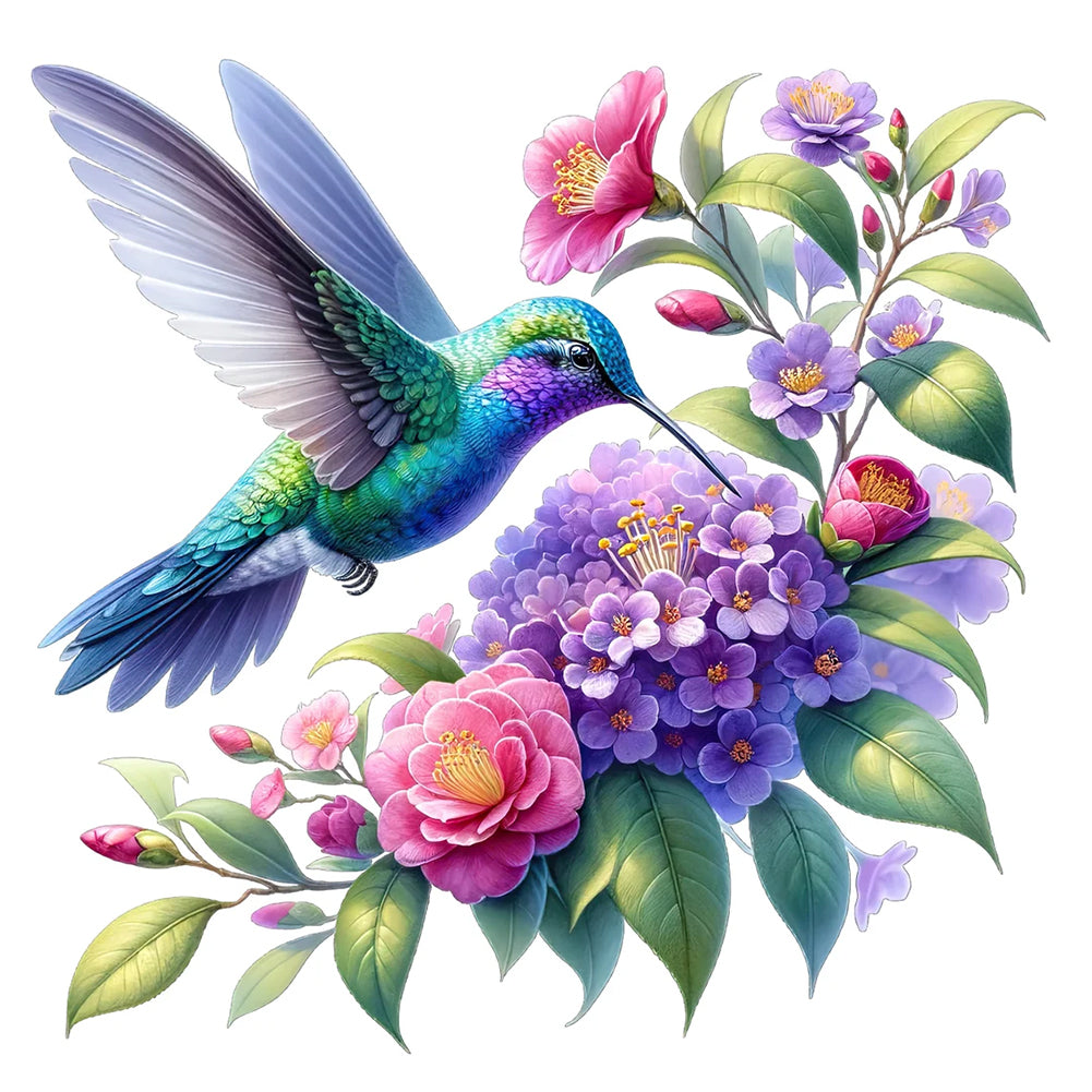 Diamond Painting - Full Round - Hummingbird And Camellia (30*30CM)