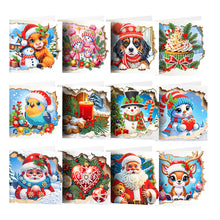 Load image into Gallery viewer, 12PCS DIY Xmas Pattern Rhinestone Diamond Art Mosaic Postcards for Celebrations Christmas
