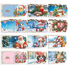 Load image into Gallery viewer, 12PCS DIY Xmas Pattern Rhinestone Diamond Art Mosaic Postcards for Celebrations Christmas
