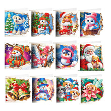 Load image into Gallery viewer, 12PCS DIY Xmas Pattern Rhinestone Diamond Art Mosaic Postcards for Celebrations Christmas

