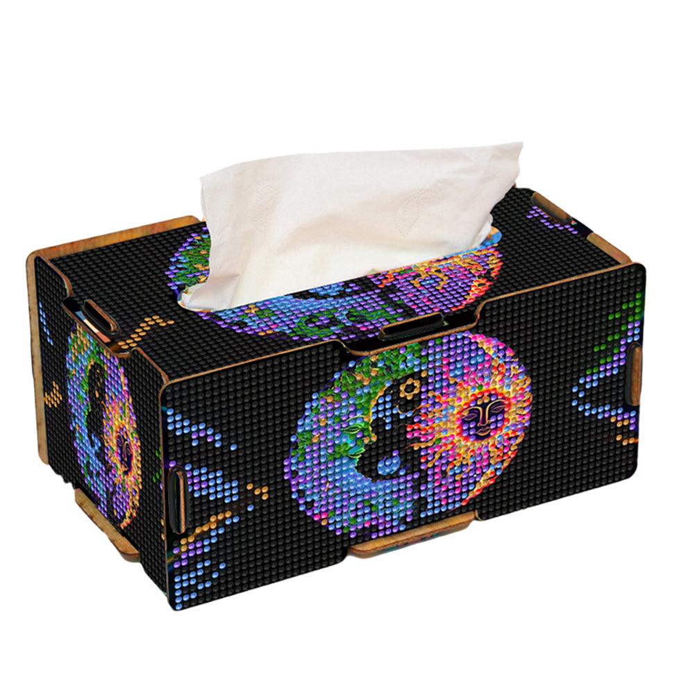 Sun and Moon Diamond Painting Tissue Box Wooden Diamond Art Tissue Storage Box