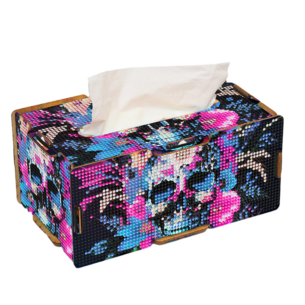 Flower Skull Diamond Painting Tissue Box Wooden Diamond Art Tissue Storage Box