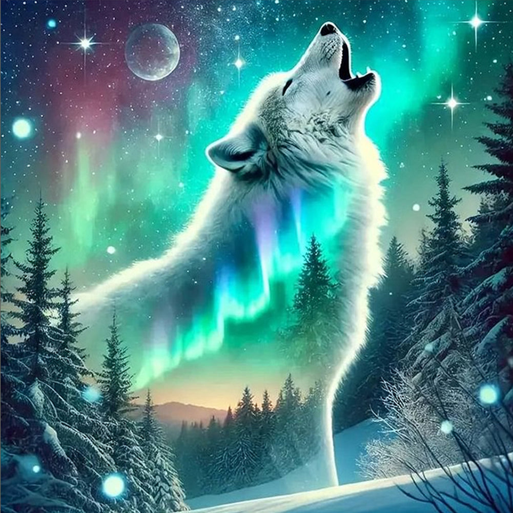 Diamond Painting - Full Round - Wolf Under The Aurora (30*30CM)