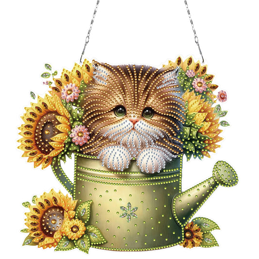 2D Flat DIY Diamond Art Pendant Window Hanging Art for Home Decor (Kettle Cat)
