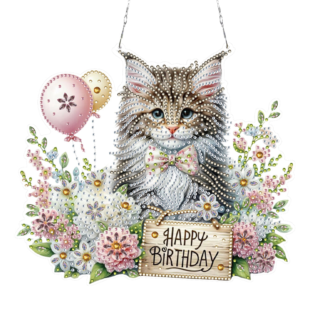 2D Flat DIY Diamond Art Pendant Window Hanging Art for Home Decor (HBD Cat)